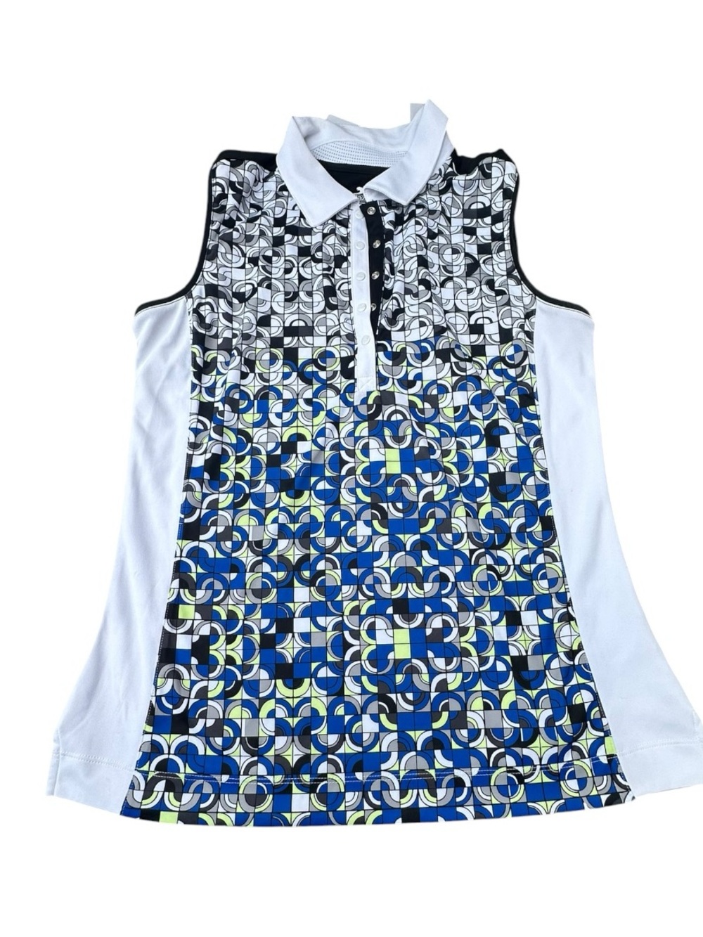 Slazenger Women’s Golf Polo Small Sleeveless Geometric Print Blue Lime White